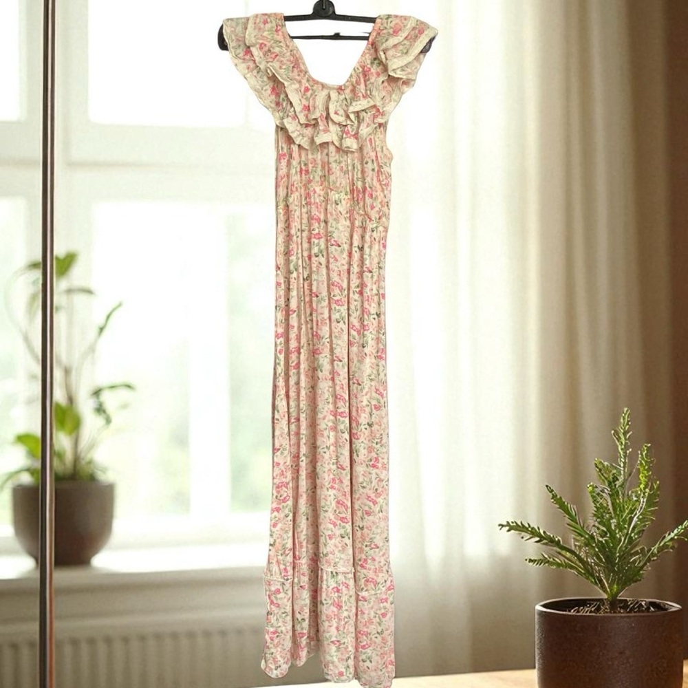 Vintage homemade Floral Ruffle Maxi Dress - Picture 2 of 3